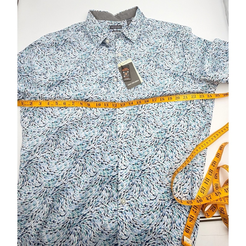 Van Heusen NWT Mens XL Shark Print Button Up Shirt Never Tuck Slim Fit Blue - Picture 7 of 10